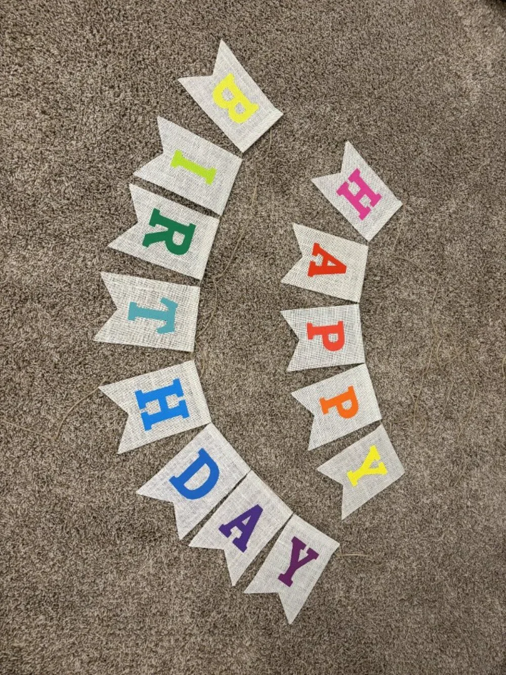 Burlap Happy Birthday banner.  NEW